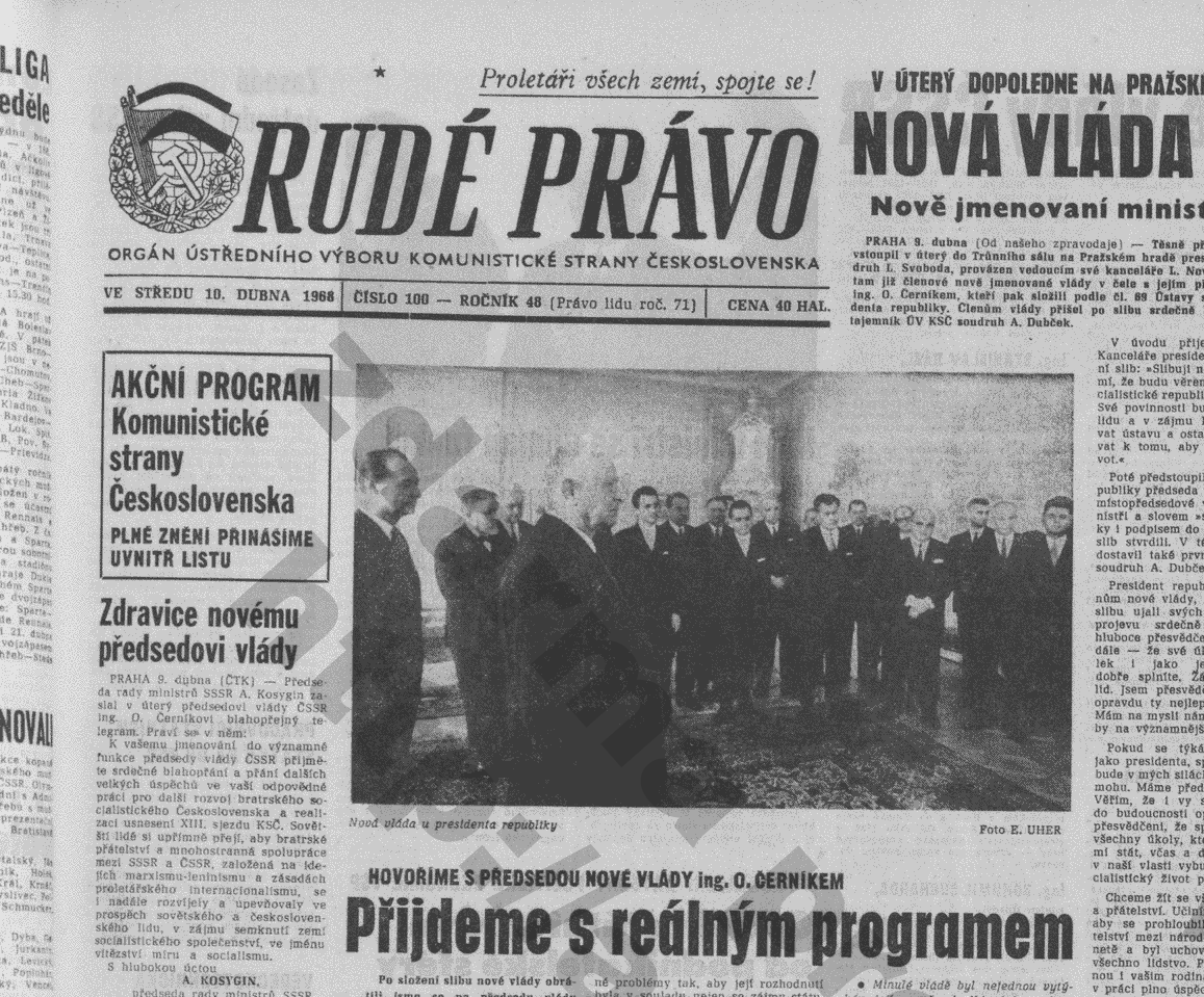 Rudé právo, 10. dubna 1968 Akční program kSČ Rudé právo, 10. dubna 1968 Akční program kSČ