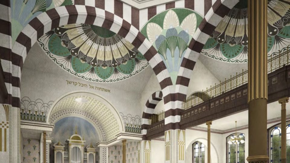 Studentka vídeňské Technische Universität Kaja Nowak vytvořila s pomocí starých plánů a pohledů 3D model synagogy. Barvy v interiéru si domyslela, k nim dokumentace není