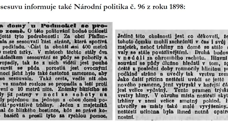 O vzniku sesuvu informuje také Národní politika č. 96 z roku 1898