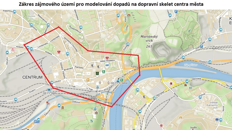 Zákres zájmového území pro modelování dopadů na dopravní skelet centra města