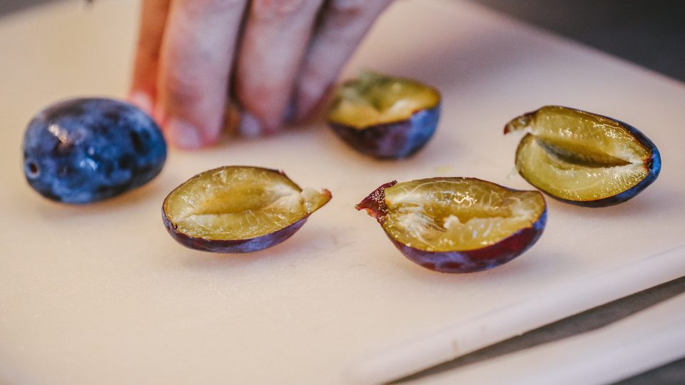 Švestky vypeckujeme a přepůlíme | foto: Jana Volková Švestky vypeckujeme a přepůlíme