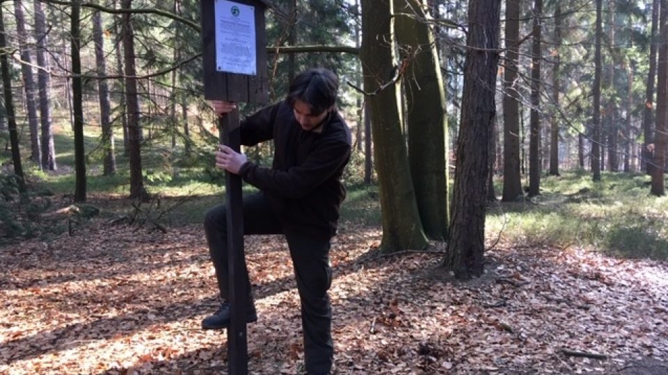Strážci národního parku České Švýcarsko instalují cedule, upozorňující na místa, kam návštěvníci kvůli hnízdění vzácných ptáků nesmějí