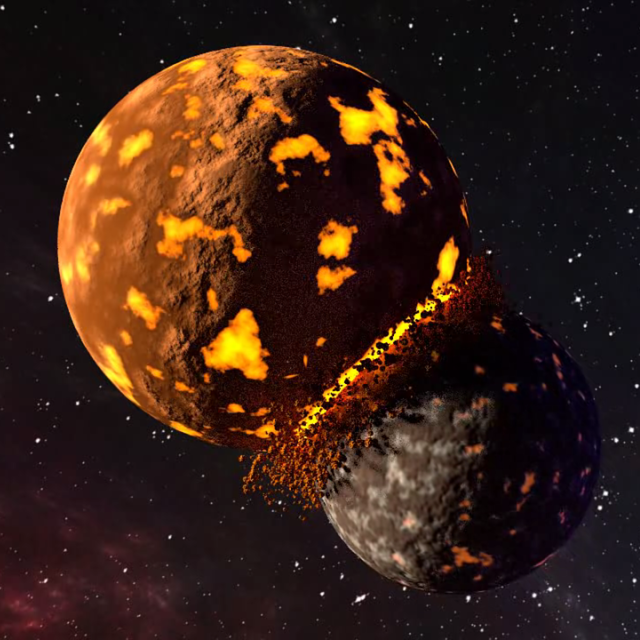 Kosmická srážka. Podobná dala vzniknout našemu Měsíci | foto:  Neypomuk-Studios,  Pixabay CC0 Creative Commons