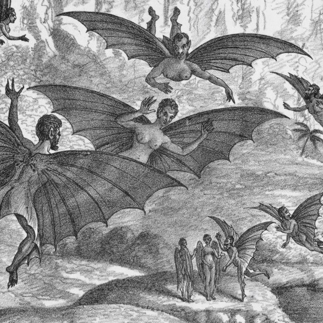 Údajný život na Měsíci na výřezu z ilustrace v Edinburgh Journal of Science z roku 1835 | foto: Benjamin Henry Day,  Wikimedia Commons,  CC0 1.0