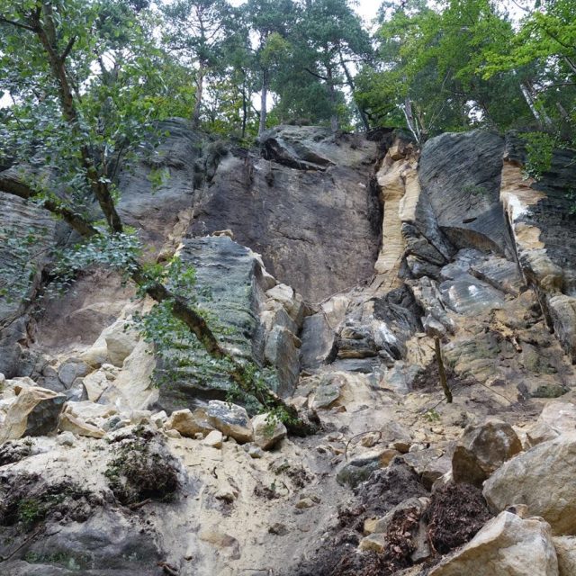 V Českém Švýcarsku je kvůli sesuvu skalní stěny z vrchu Koliště uzavřená turistická cesta | foto: Václav Sojka,  Správa NP České Švýcarsko