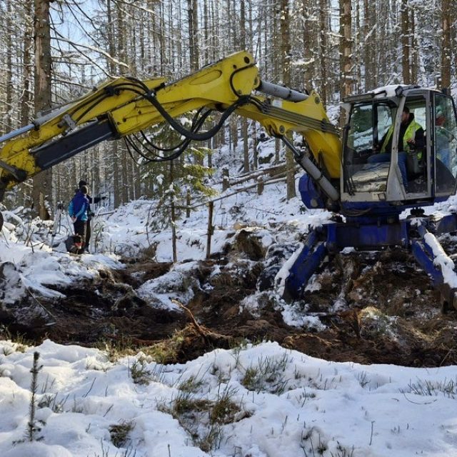 V národním parku České Švýcarsko pracuje bagr na zrušení uměle vytvořených struh v některých roklích | foto: Daniela Pilařová,  Český rozhlas