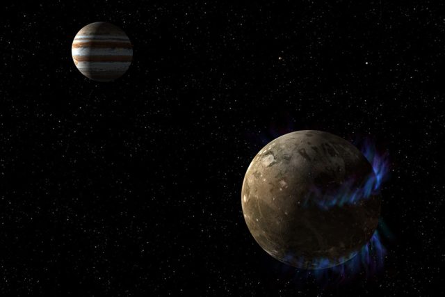 Vědcům napomohla dálková měření a modelování fyzikálních souvislostí mezi magnetickými poli Ganymeda a Jupitera a vývojem polárních září  (auror) | foto:  NASA/ESA/G.Bacon