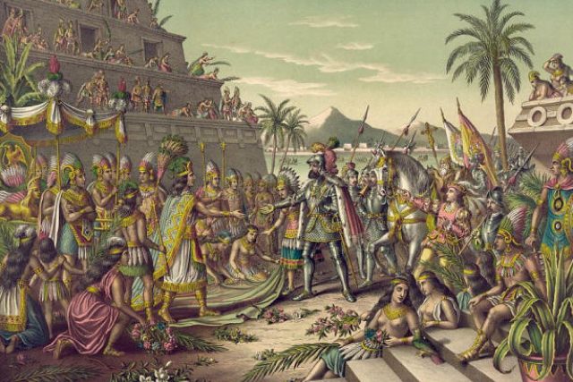 Hernán Cortés a aztécký panovník Montezuma II. | foto: CC0 Public domain