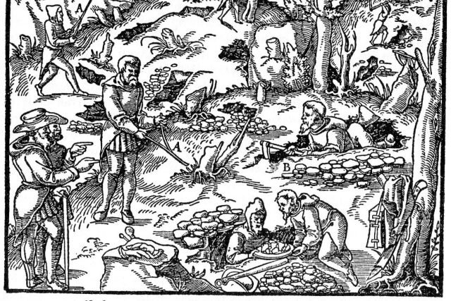 Dřevoryt z Dvanácti knih o hornictví a hutnictví,  spisu vydaného v Basileji v roce 1556 | foto: Georgius Agricola,  Wikimedia Commons,  CC0 1.0