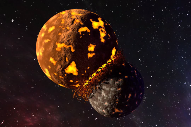 Kosmická srážka. Podobná dala vzniknout našemu Měsíci | foto:  Neypomuk-Studios,  Pixabay CC0 Creative Commons