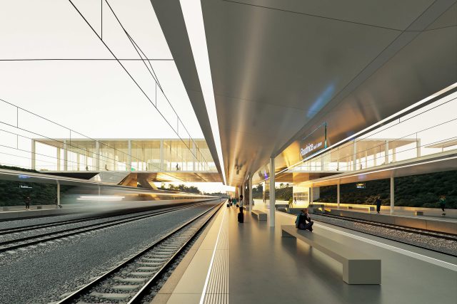 Správa železnic vybrala vítězný návrh terminálu VRT u Roudnice nad Labem. Jeho autorem je architektonická kancelář Rusina Frei architekti | foto: Správa železnic