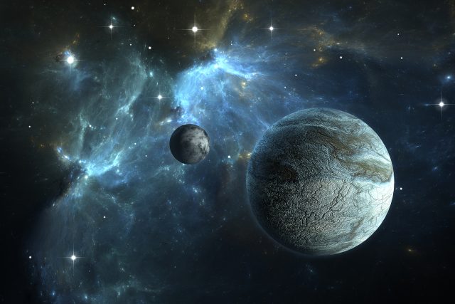Exoplaneta a její měsíc v představě výtvarníka | foto: Shutterstock