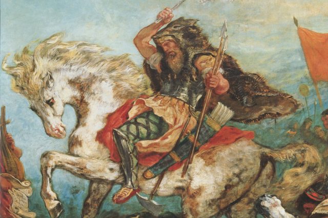 Král Attila,  zvaný Bič Boží,  vede své hordy při vpádu Hunů do Itálie | foto: Eugène Delacroix,  Wikimedia Commons,  Palais Bourbon,  CC0 1.0
