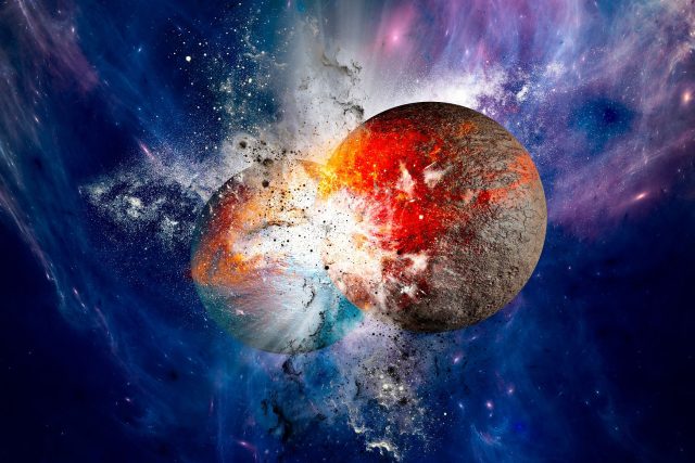 Srážka planet v představě výtvarníka. Vznikl takhle Měsíc? | foto: Shutterstock